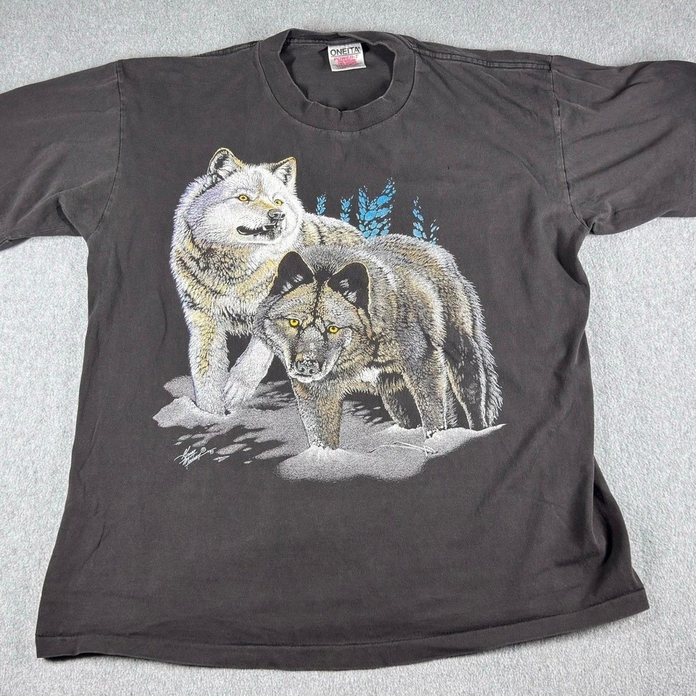 Vintage Oneita Gregg Murray Wolf T Shirt Men's L Single Stitch Nature 90s